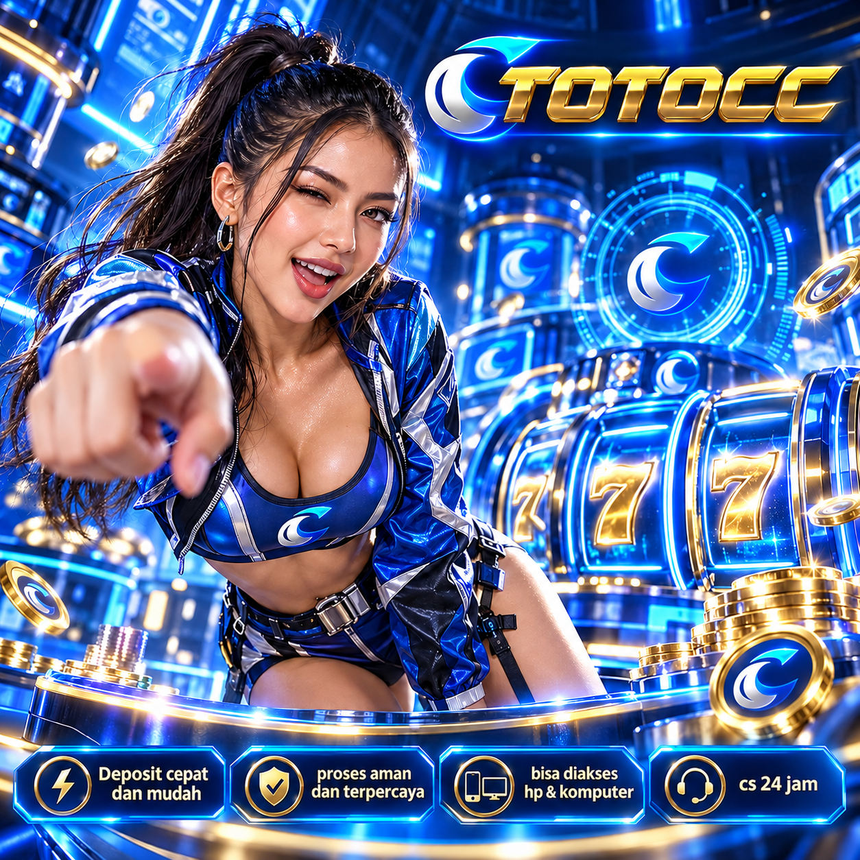 Banner TOTOCC LIVE bernuansa biru dan emas